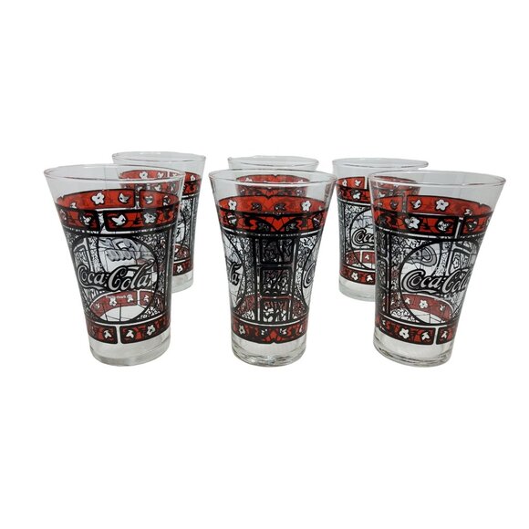 Coca Cola Other - vintage set of 6 tiffany style holiday 12oz glasses